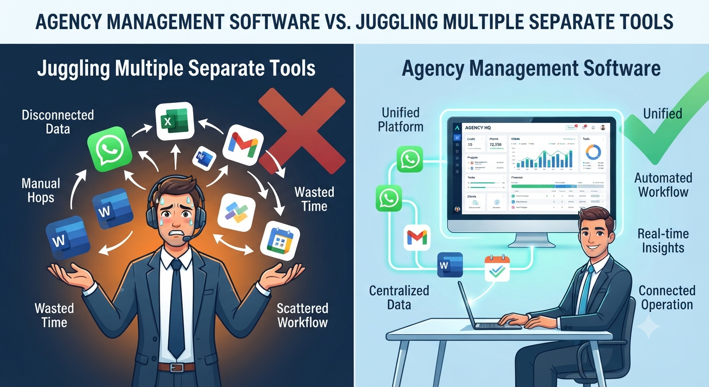 Agency Management Software vs. Juggling Multiple Tools